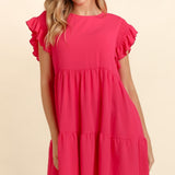 Haptics Full Size Smocking Ruffle Short Sleeve Dress with Pockets