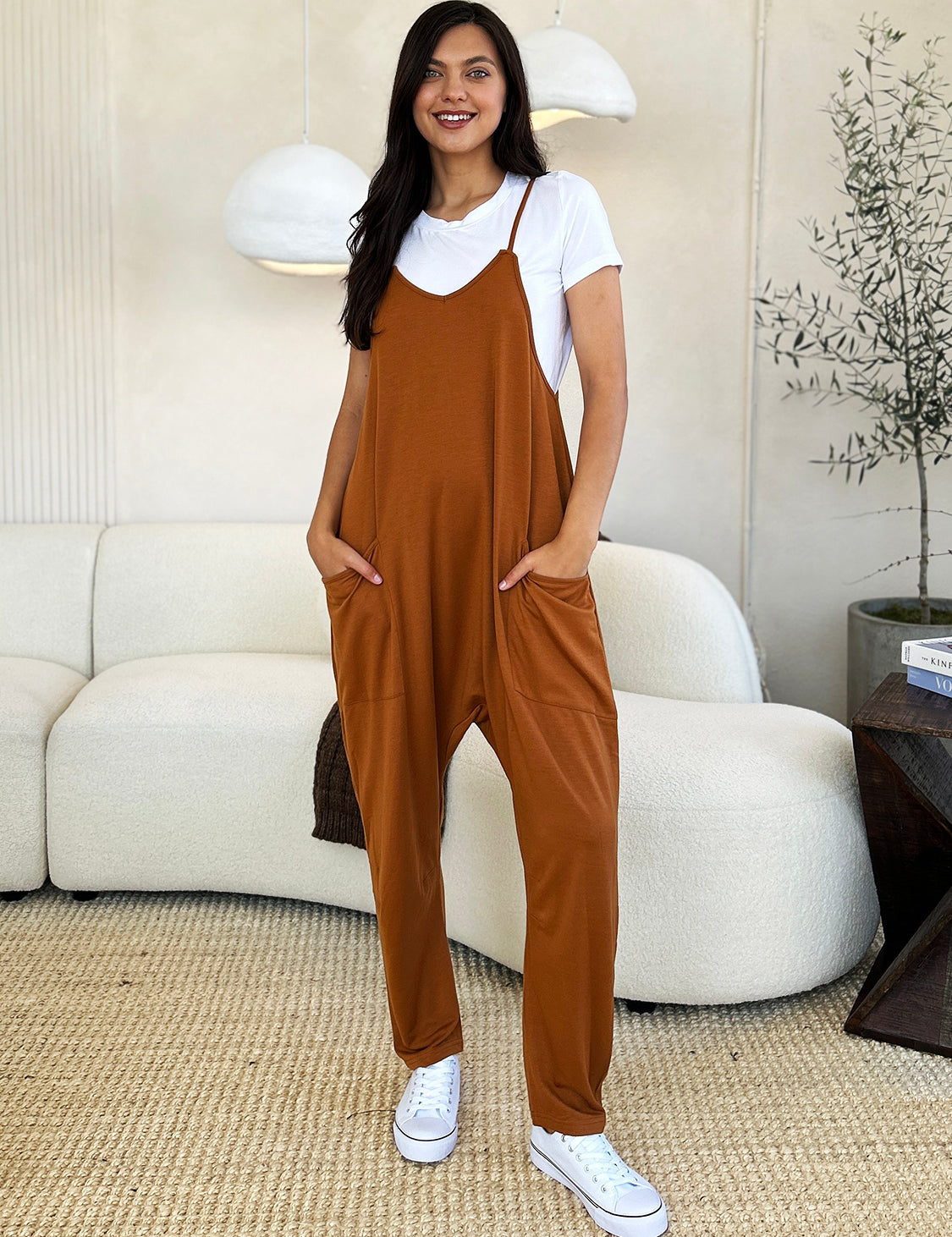 Double Take Full Size Sleeveless V-Neck Pocketed Jumpsuit