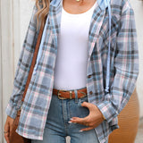 Plaid Long Sleeve Hooded Jacket