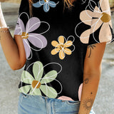 Flower Round Neck Short Sleeve T-Shirt