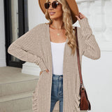 Pocketed Open Front Long Sleeve Cardigan