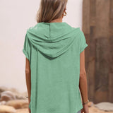 Half Button Hooded Short Sleeve Blouse