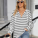 Drawstring Striped Long Sleeve Hoodie