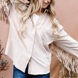 And The Why Full Size Fringe Back Detailed Button Down Shacket