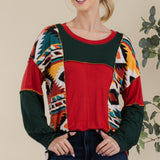 Celeste Full Size Exposed Seam Printed Color Block T-Shirt