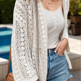 Openwork Open Front Dropped Shoulder Cardigan