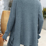 Open Front Long Sleeve Ribbed Cardigan