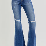 RISEN Full Size High Rise Distressed Raw Hem Flare Jeans