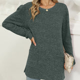 Pocketed Round Neck Long Sleeve T-Shirt