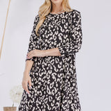 Celeste Full Size Leopard Three-Quarter Sleeve Dress with Pockets