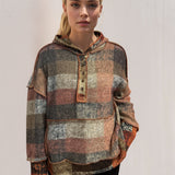 Double Take Full Size Plaid Dropped Shoulder Hoodie