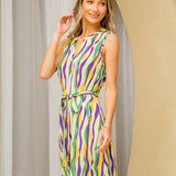 Sew In Love Full Size Stripe Tied Sleeveless Dress with Side Pockets