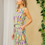 Sew In Love Full Size Stripe Tied Sleeveless Dress with Side Pockets