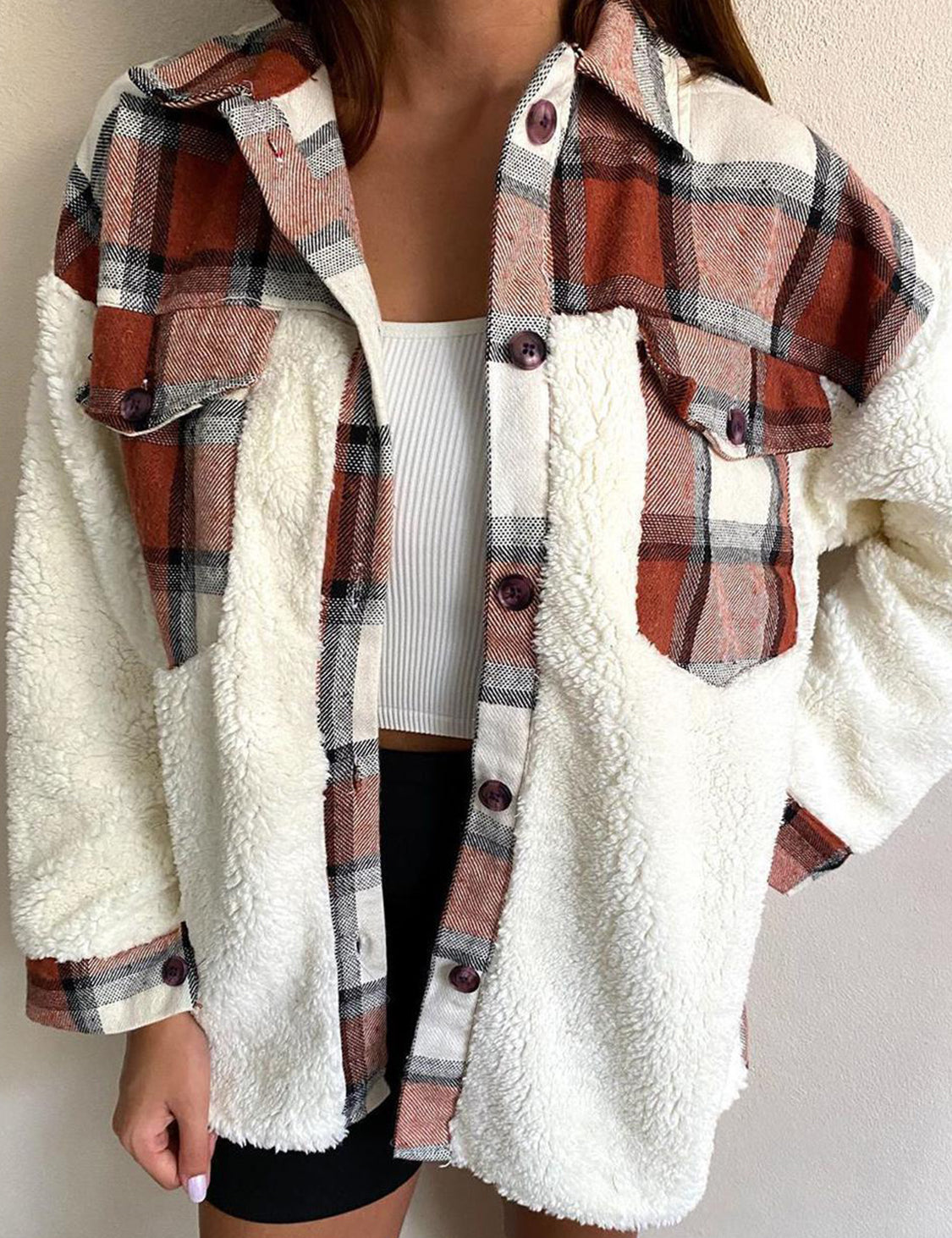 Fuzzy Button Up Long Sleeve Jacket