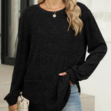 Pocketed Round Neck Long Sleeve T-Shirt