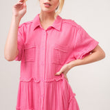 And The Why Full Size Raw Edge Washed Tiered Shirt Dress