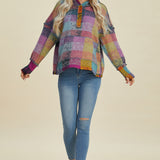 Double Take Full Size Plaid Dropped Shoulder Hoodie