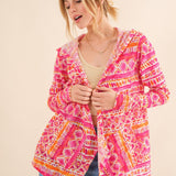 And The Why Full Size Printed Thermal Hooded Open Front Cardigan