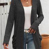 Open Front Long Sleeve Ribbed Cardigan