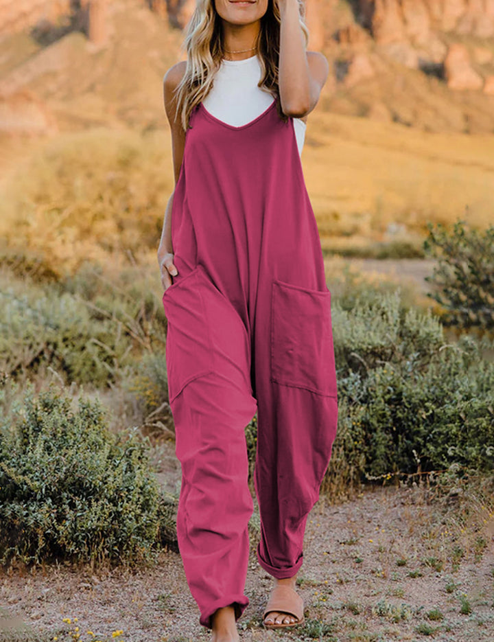 Double Take Full Size Sleeveless V-Neck Pocketed Jumpsuit