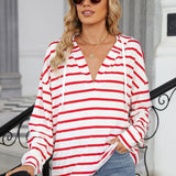 Drawstring Striped Long Sleeve Hoodie