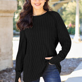 Basic Bae Full Size Ribbed Round Neck Long Sleeve Knit Top