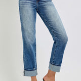 RISEN Full Size High Rise Crop Straight Roll Up Jeans