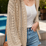 Openwork Open Front Dropped Shoulder Cardigan