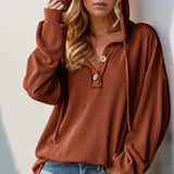 Double Take Full Size Half Button Long Sleeve Hoodie