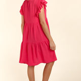 Haptics Full Size Smocking Ruffle Short Sleeve Dress with Pockets