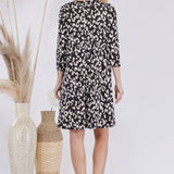 Celeste Full Size Leopard Three-Quarter Sleeve Dress with Pockets