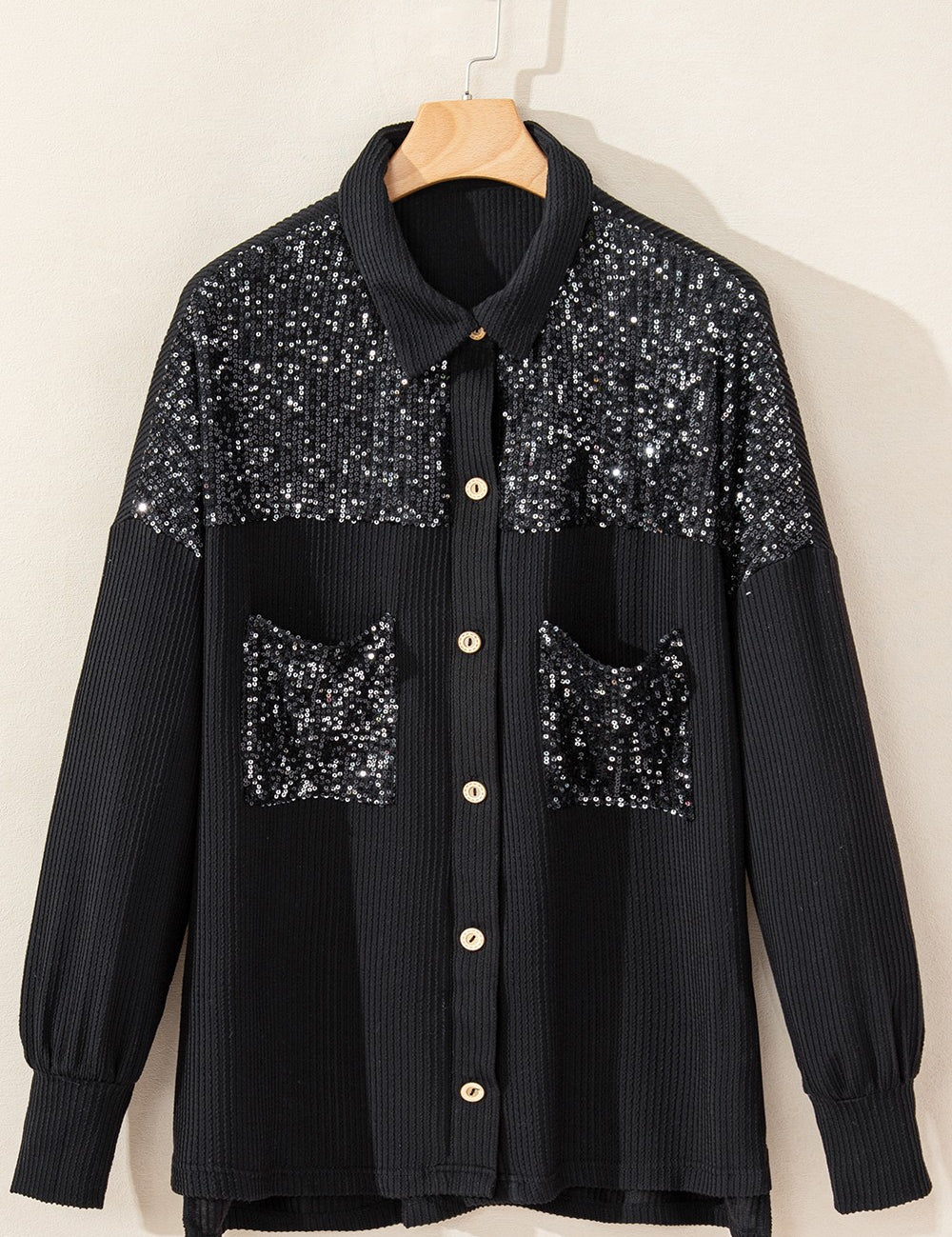 Sequin Button Up Dropped Shoulder Jacket