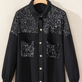 Sequin Button Up Dropped Shoulder Jacket