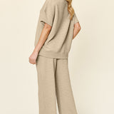 Double Take Full Size Texture Short Sleeve Top and Pants Set