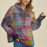 Double Take Full Size Plaid Dropped Shoulder Hoodie