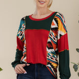 Celeste Full Size Exposed Seam Printed Color Block T-Shirt