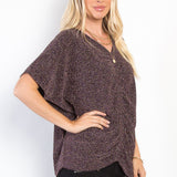 Be Stage Full Size Lurex Center Elastic Cinched Knit Top