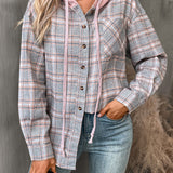 Plaid Long Sleeve Hooded Jacket