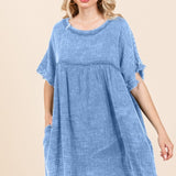 Culture Code Full Size Short Sleeve Babydoll Texture Dress with Pockets