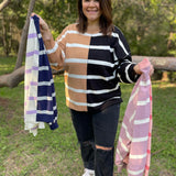 PREORDER: Exceptional Thought Striped Patchwork Sweater in Three Colors