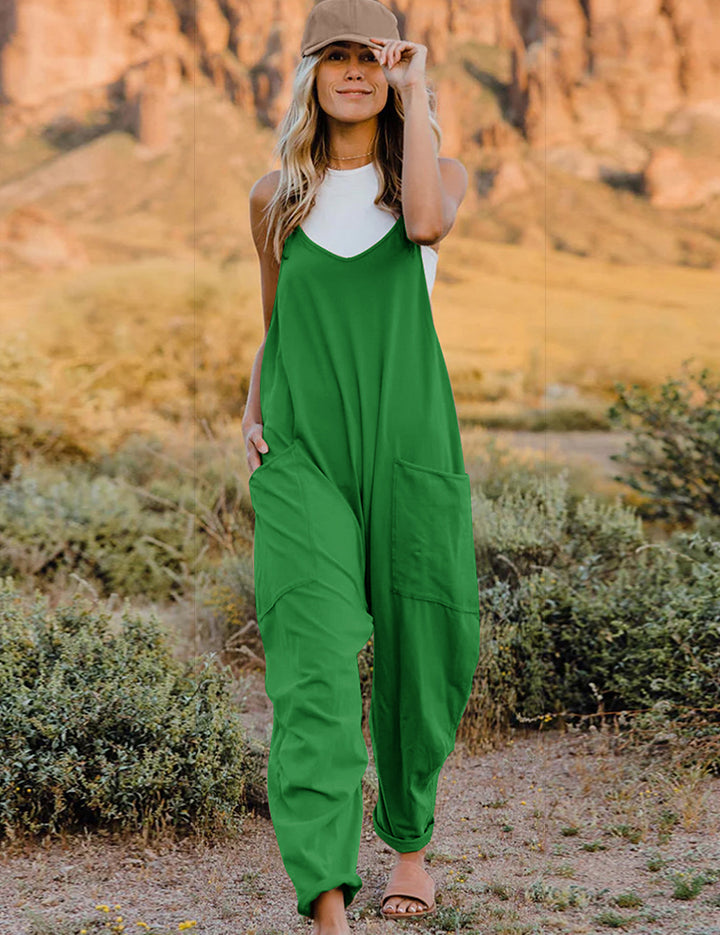 Double Take Full Size Sleeveless V-Neck Pocketed Jumpsuit