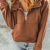 Double Take Half-Zip Thumbhole Sleeve Hoodie