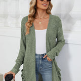 Pocketed Open Front Long Sleeve Cardigan