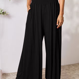 Double Take Full Size Smocked Wide Waistband Wide Leg Pants