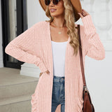 Pocketed Open Front Long Sleeve Cardigan