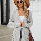 Pocketed Open Front Long Sleeve Cardigan