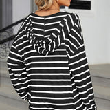 Drawstring Striped Long Sleeve Hoodie