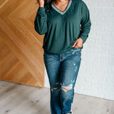 All Out Comfort V-Neck Pullover in Midnight Green