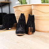 Amos Fringe Ankle Bootie in Tan Suede