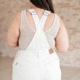 Anna High Rise Garment Dyed Cutoff Shortalls in Ecru